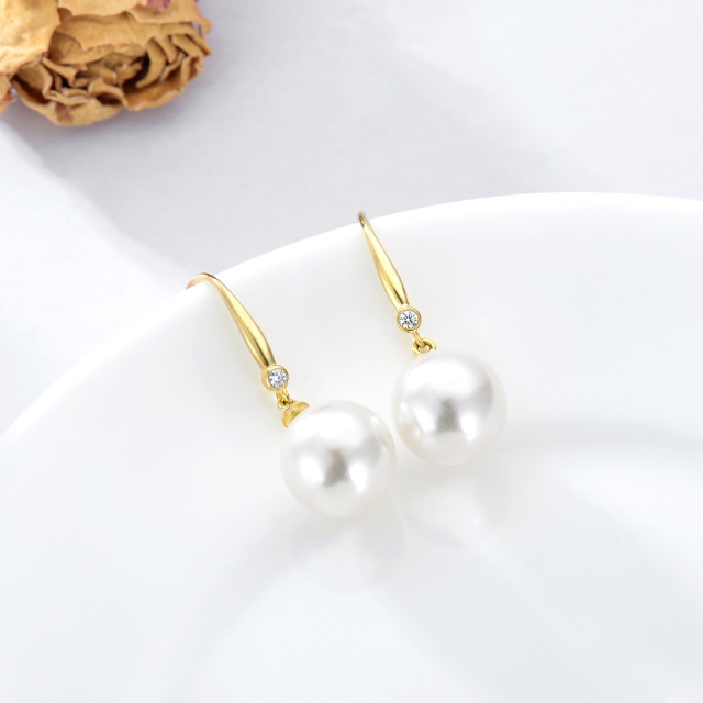 14K Gold Moissanite & Pearl Spherical Drop Earrings-2