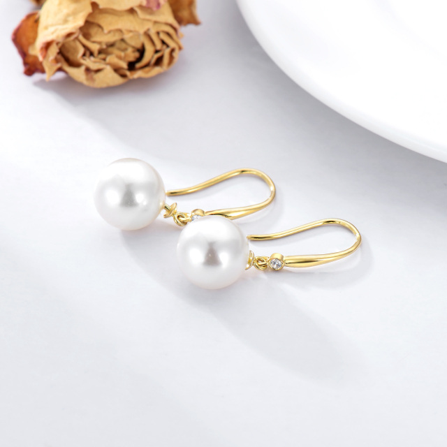 14K Gold Moissanite & Pearl Spherical Drop Earrings-3