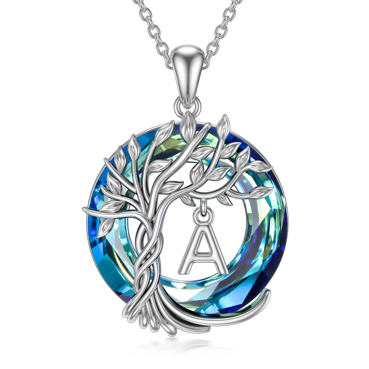 Sterling Silver Tree Of Life Crystal Pendant Necklace-1