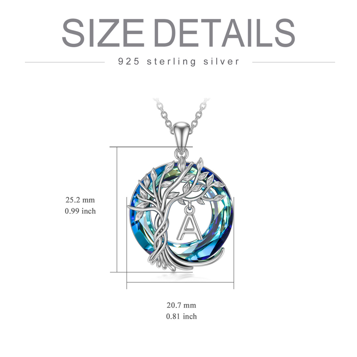 Sterling Silver Tree Of Life Crystal Pendant Necklace-6