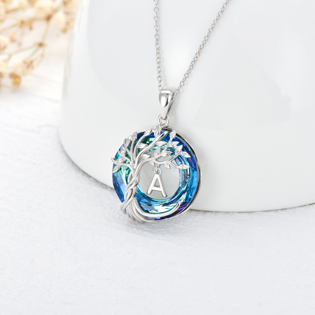 Sterling Silver Tree Of Life Crystal Pendant Necklace-3