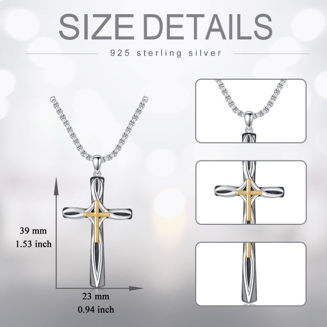 Stainless Steel Two-tone Celtic Knot & Cross Pendant Necklace for Men-2