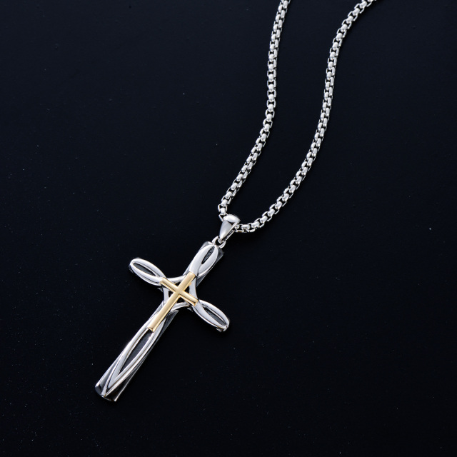Collier avec pendentif croix à nœud celtique bicolore en acier inoxydable pour hommes-4