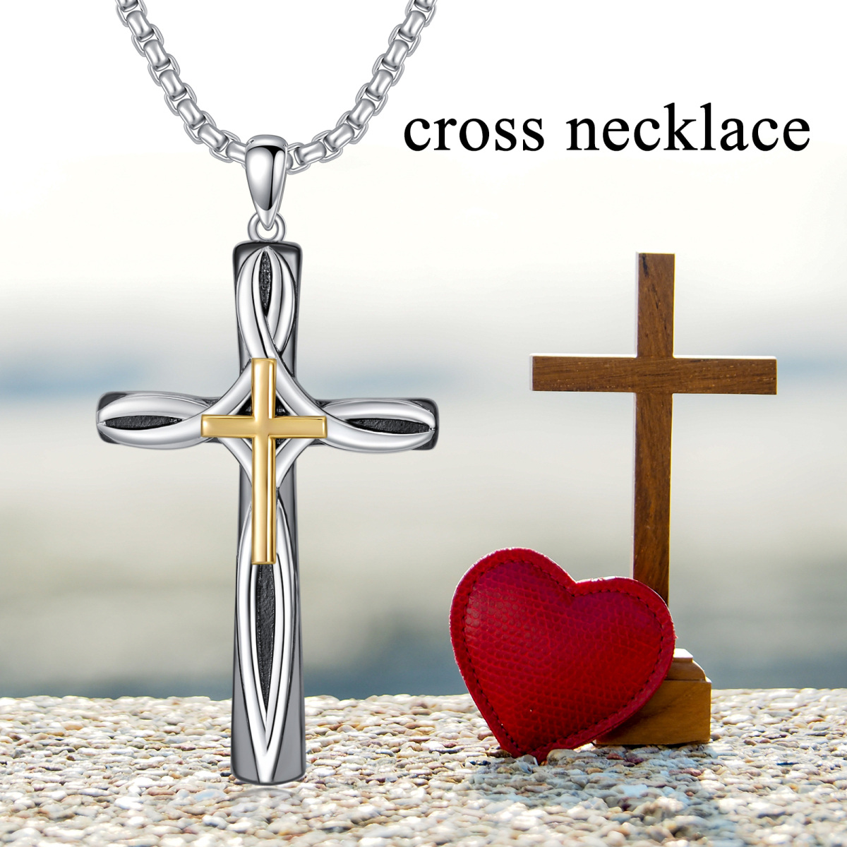 Stainless Steel Two-tone Celtic Knot & Cross Pendant Necklace for Men-6