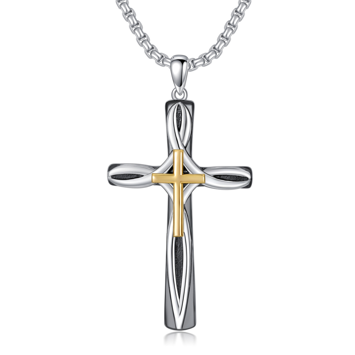 Stainless Steel Two-tone Celtic Knot & Cross Pendant Necklace for Men-1