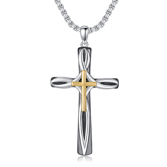 Stainless Steel Two-tone Celtic Knot & Cross Pendant Necklace for Men-0