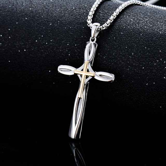 Collier avec pendentif croix à nœud celtique bicolore en acier inoxydable pour hommes-3
