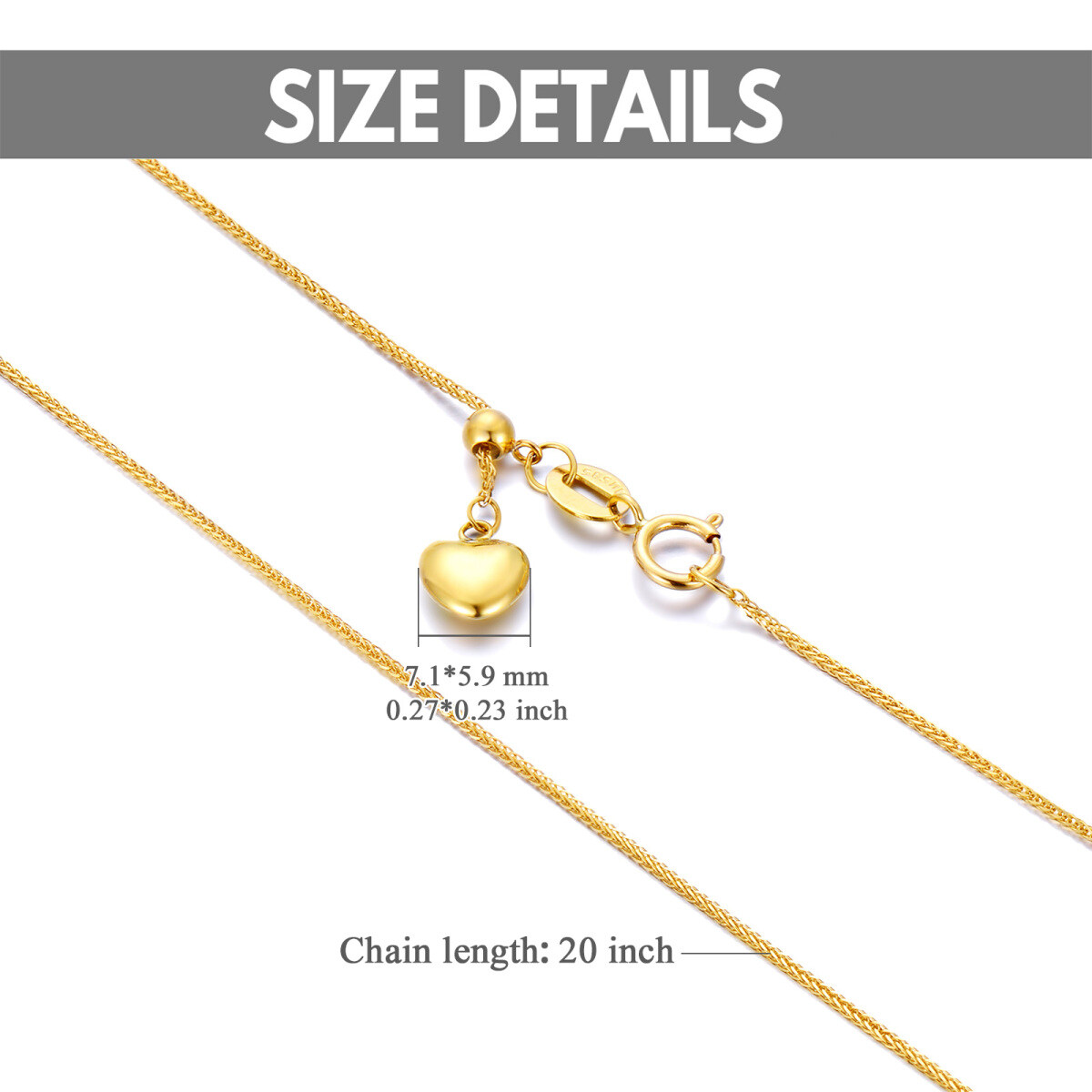 Collar de oro de 14 quilates con cadena de trigo corazón-6
