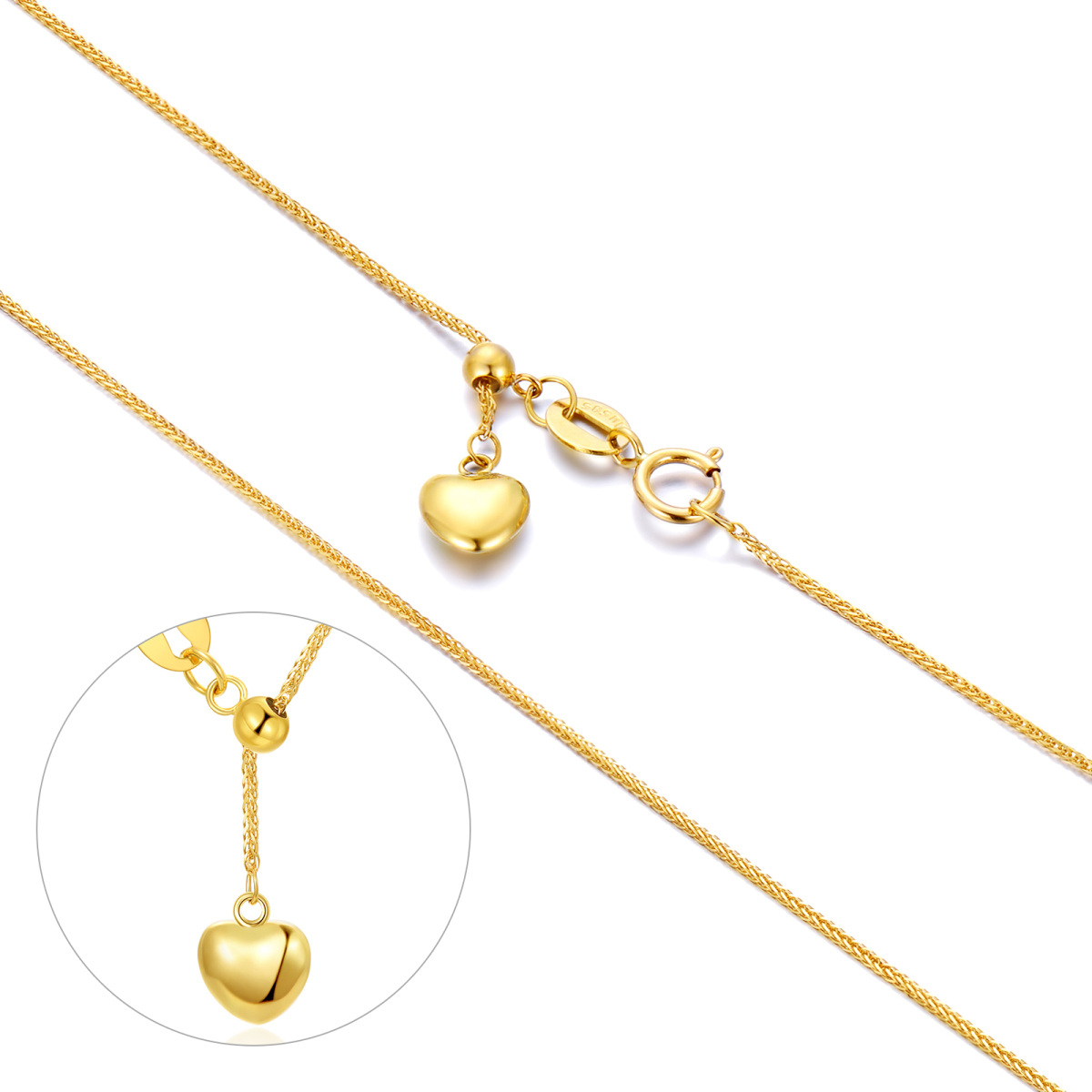 Collar de oro de 14 quilates con cadena de trigo corazón-1