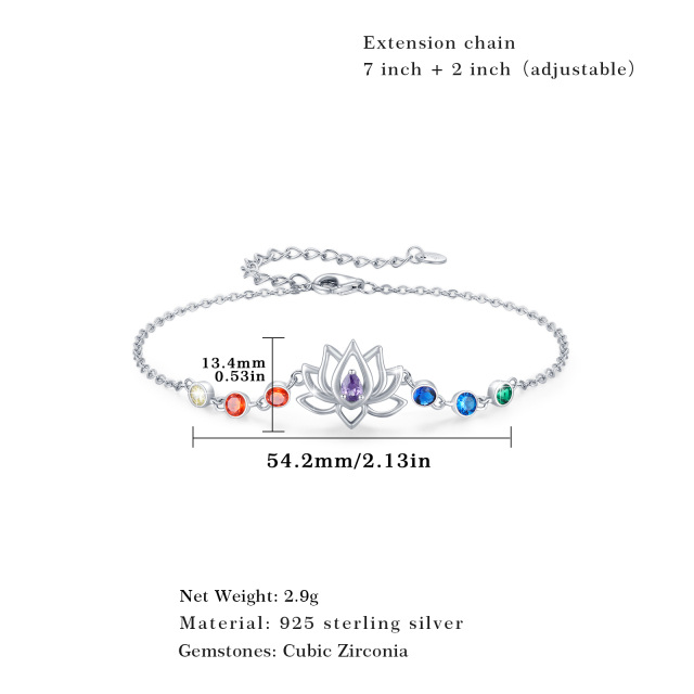 Pulseira de prata esterlina com pingente de zircónio cúbico em forma de lótus e chakras-4