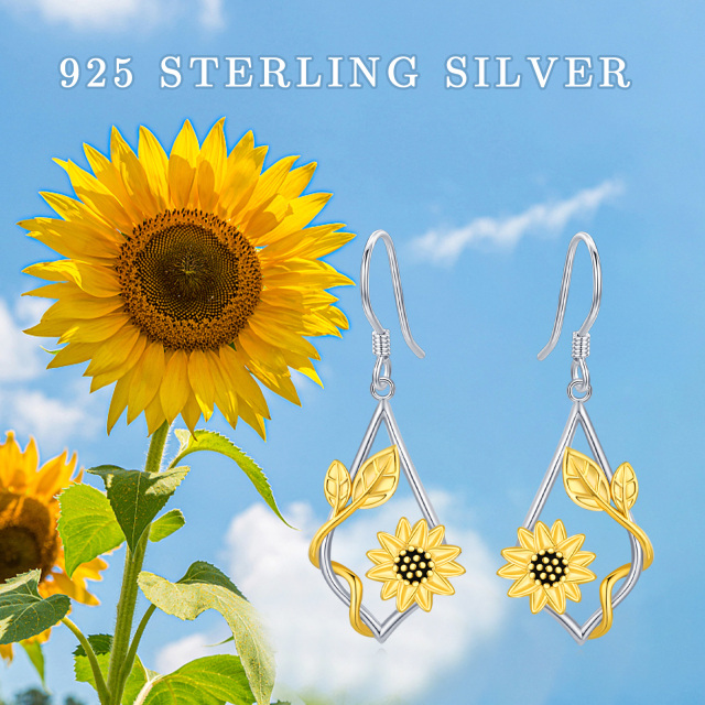 Sterling Silver Two-tone Sunflower Stud Earrings-5