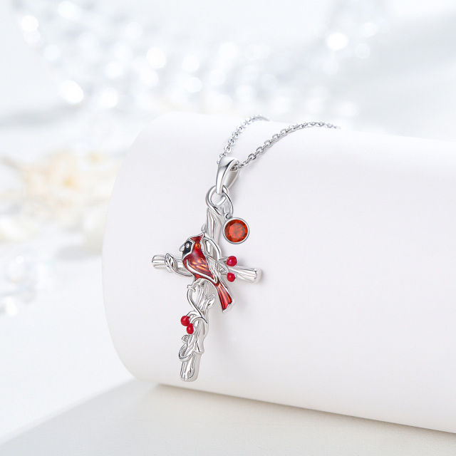 Collier en argent sterling avec chaîne câblée en forme de cardinal et de croix en zircon c-2