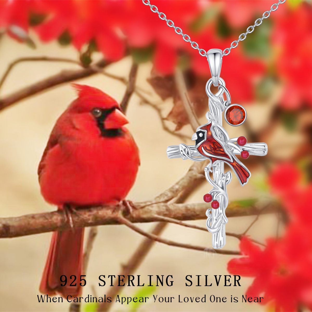 Sterling Silver Circular Shaped Cubic Zirconia Cardinal & Cross Cable Chain Necklace-5