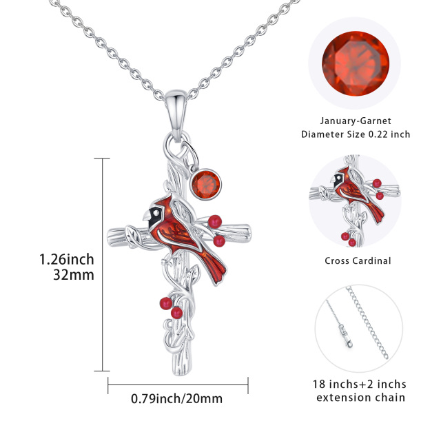 Collier en argent sterling avec chaîne câblée en forme de cardinal et de croix en zircon c-3