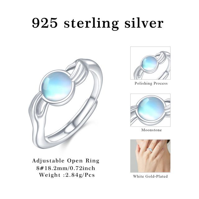 Sterling Silver Round Moonstone Hug Open Ring-4