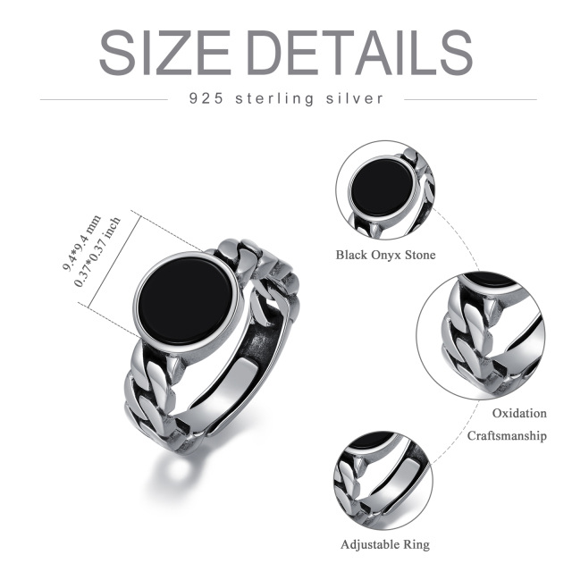 Sterling Silver Circular Shaped Agate Round Open Ring-4