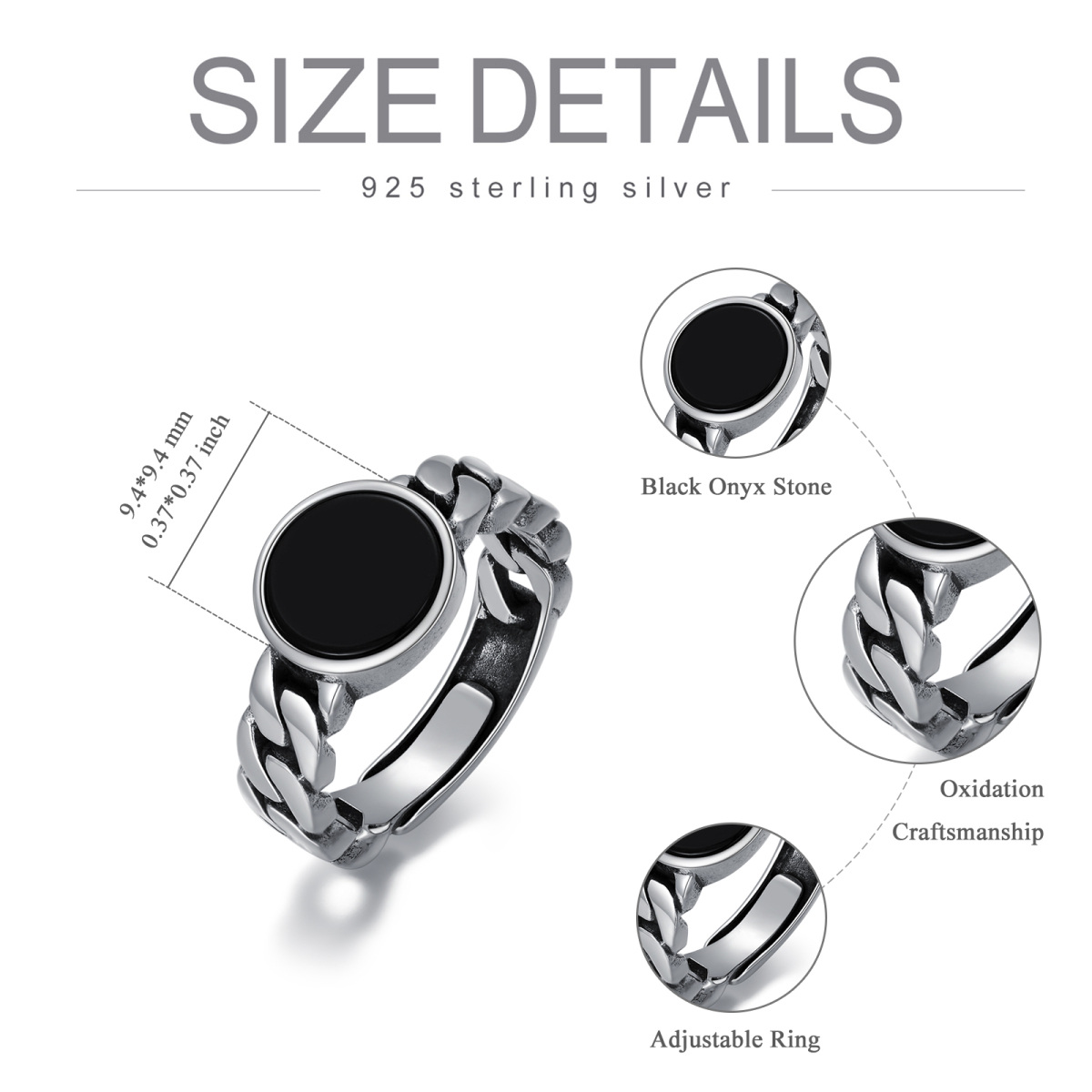 Sterling Silber kreisförmiger Achat runder offener Ring-5
