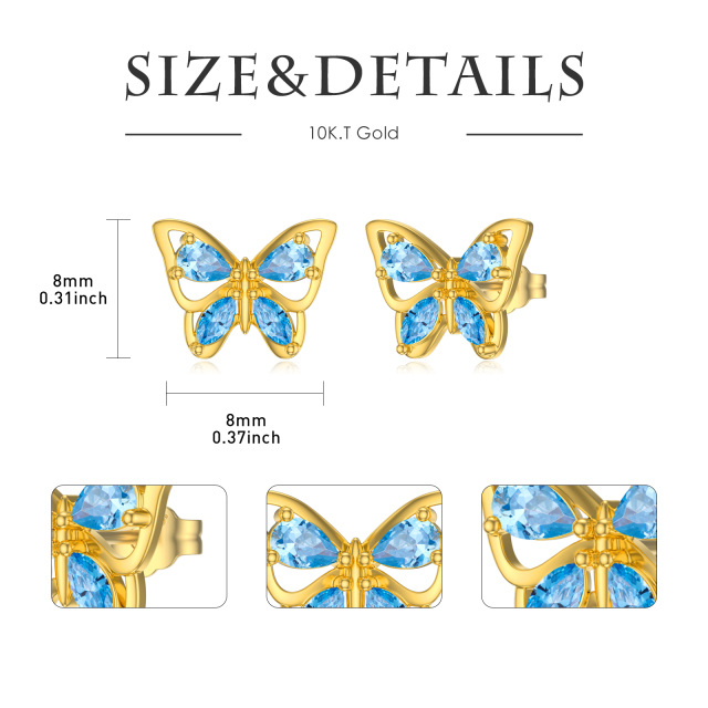 10K Gold Butterfly Earrings with Blue Zircon as Gifts for Women-4