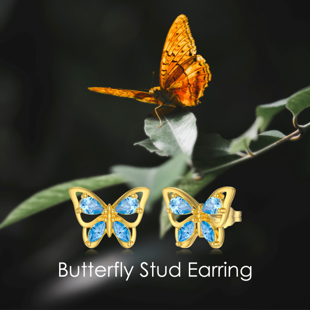 Boucles d'oreilles papillon en or 10 carats avec zircon bleu comme cadeaux pour femmes-5