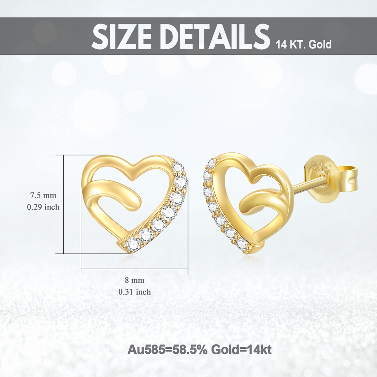 14K Gold Cubic Zirconia Heart Stud Earrings-6