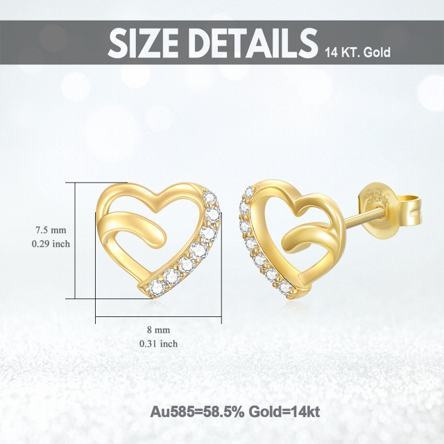 14K Gold Cubic Zirconia Heart Stud Earrings-5