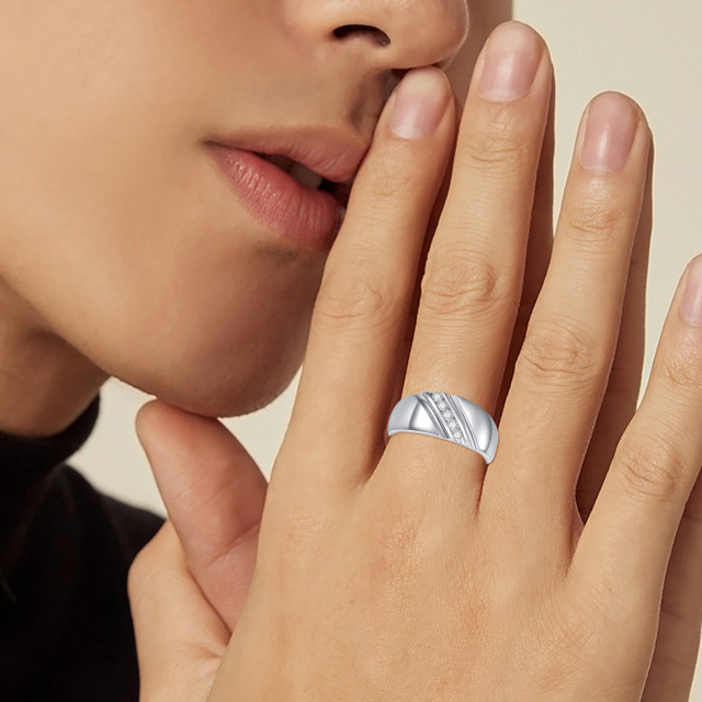 Anillo de compromiso de moissanita con forma circular de plata de ley para hombre-2