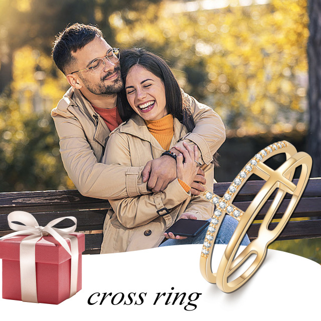 14K Gold Cubic Zirconia Cross Ring-4