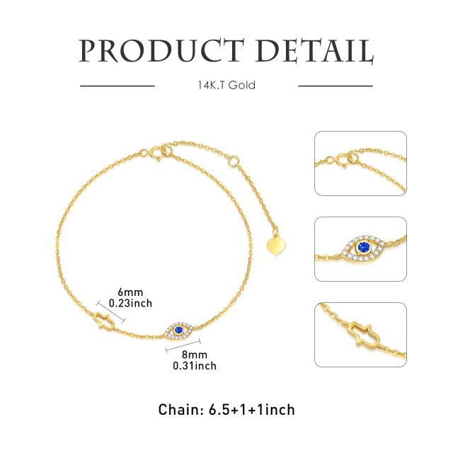 14K Gold Cubic Zirconia Evil Eye & Hamsa Hand Pendant Bracelet-5
