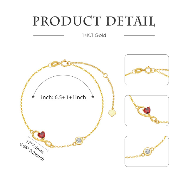 14K Gold Heart Shaped Cubic Zirconia Infinity Symbol Pendant Bracelet-4