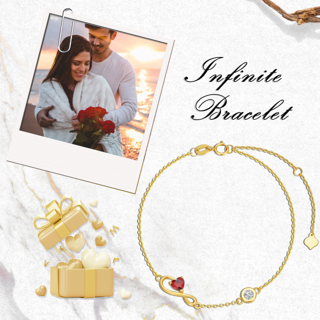 Bracelet infini en or 14 carats avec Bracelet en Zircon en forme de cœur, cadeaux pour femmes-5