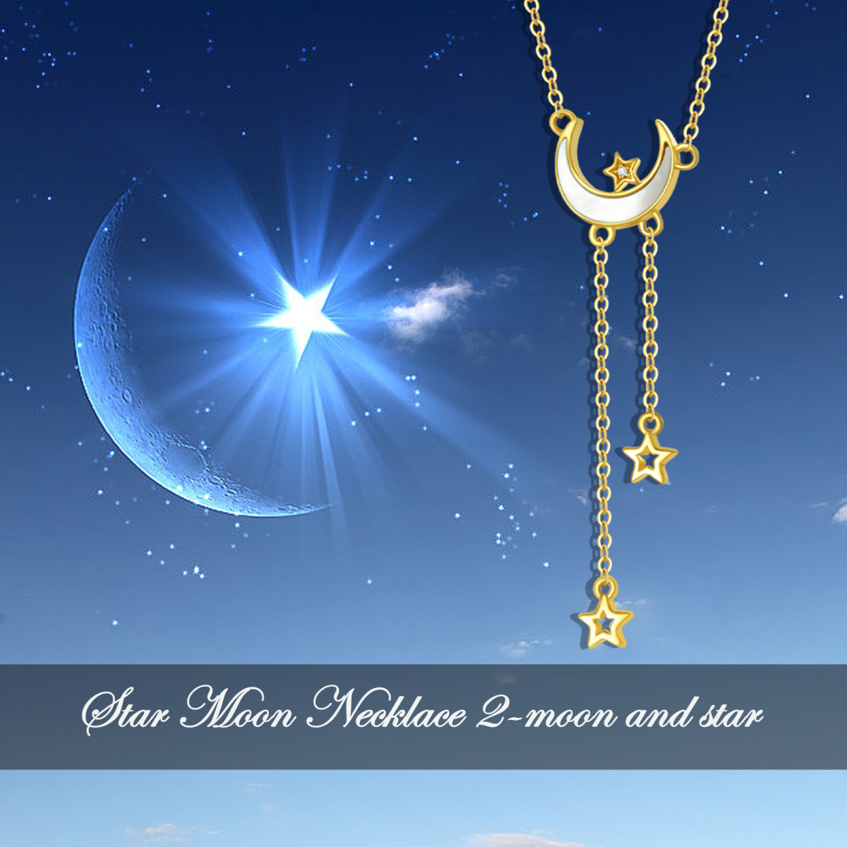 14K Gold Mother Of Pearl Moon Pendant Necklace-6
