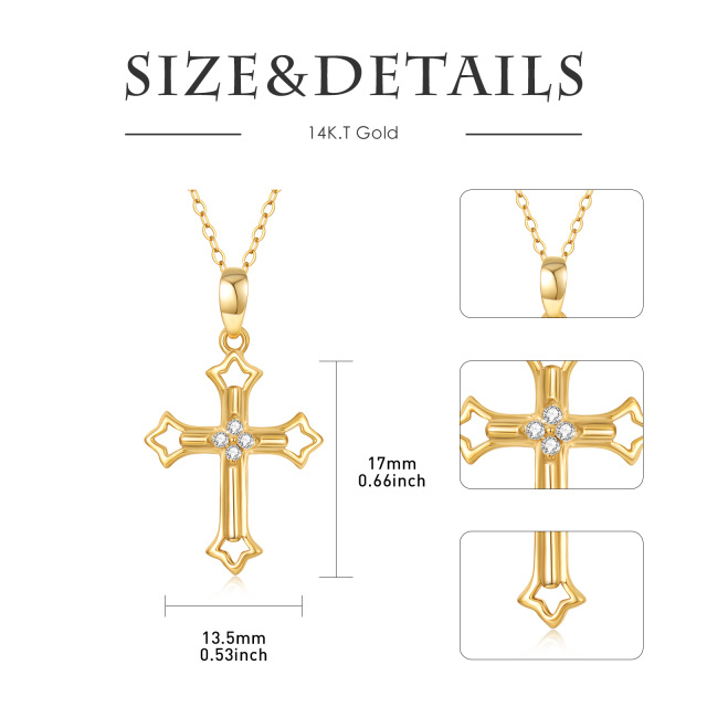 14K Gold Round Moissanite Cross Pendant Necklace-3