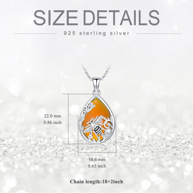 Colar com pingente de girassol de abelha âmbar em prata esterlina 925 para mulheres-4