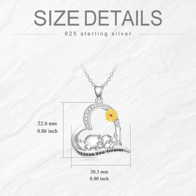 Sterling Silver Two-tone Circular Shaped Cubic Zirconia Highland Cow Pendant Necklace with Engraved Word-2