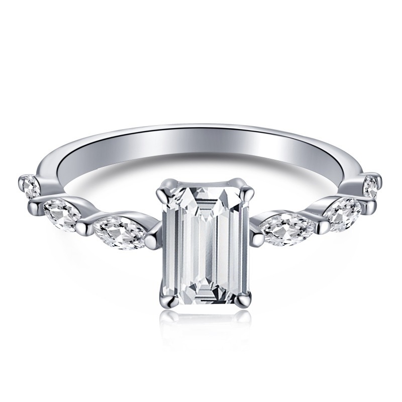 Sterling Silver Princess-square Shaped Zircon & Square Ring-1