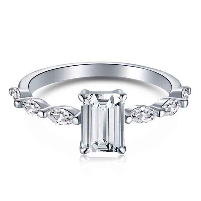 Sterling Silver Princess-square Shaped Zircon & Square Ring-0