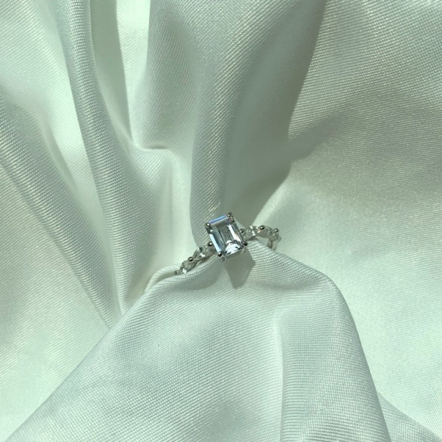 Sterling Silver Princess-square Shaped Zircon & Square Ring-5