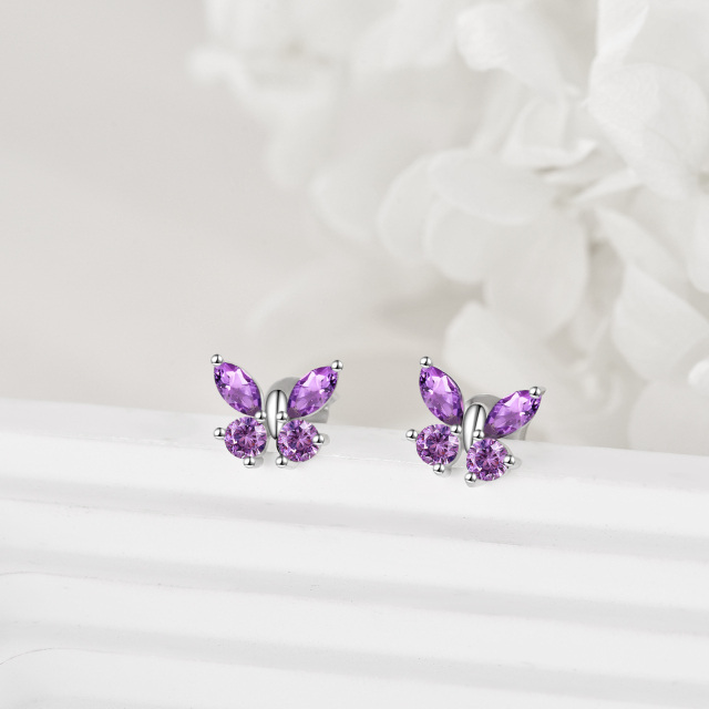 Boucles d'oreilles papillon en forme de marquise en argent sterling avec zircone cubique-4