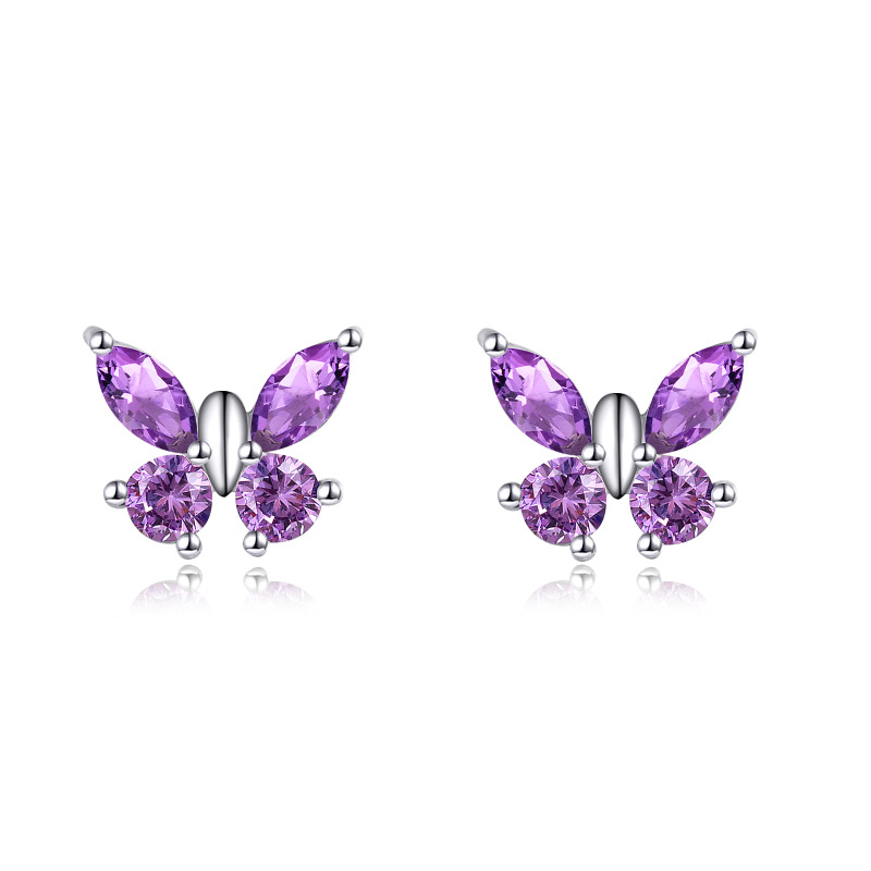Sterling Silver Marquise Shaped Cubic Zirconia Butterfly Stud Earrings