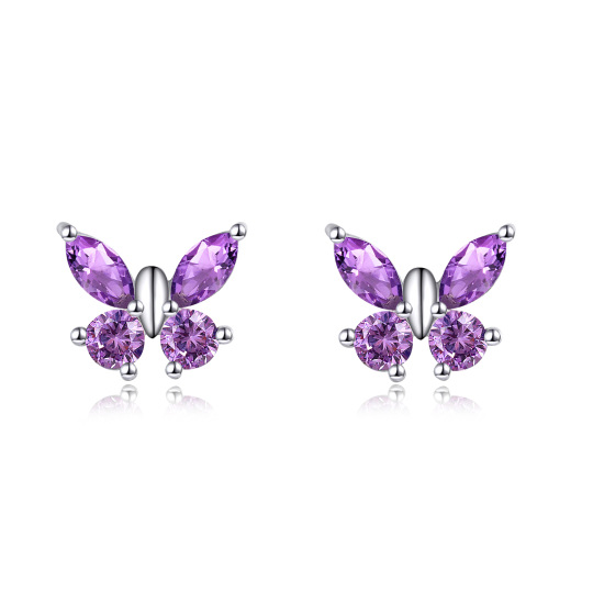 Kolczyki sztyfty w kształcie motyla ze srebrnymi cyrkoniami w kształcie markizy