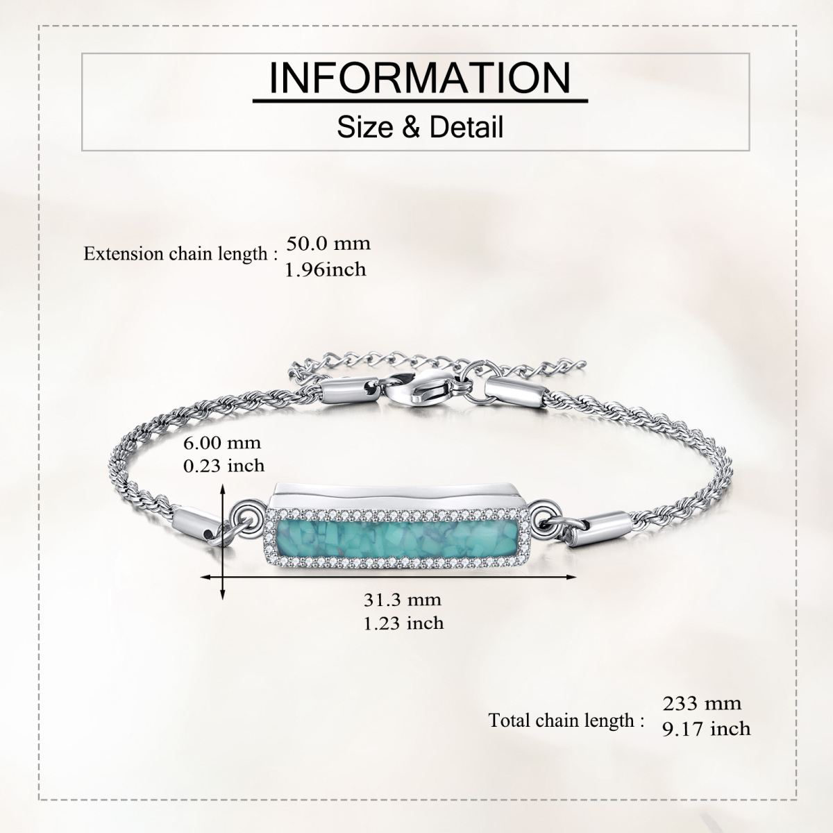 Sterling Silver Turquoise Bar Cremation Urn Bracelet for Ashes with Engraved Word-5