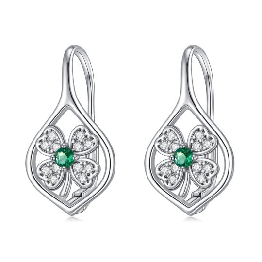 Orecchini a monachella a forma di goccia a forma di quadrifoglio con zirconi cubici a forma circolare in argento sterling