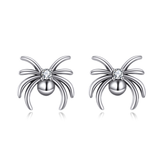 Sterling Silver Cubic Zirconia Spider Stud Earrings