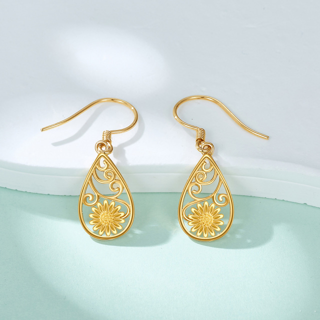 Boucles d'oreilles pendantes en filigrane de tournesol en or 14 carats-3