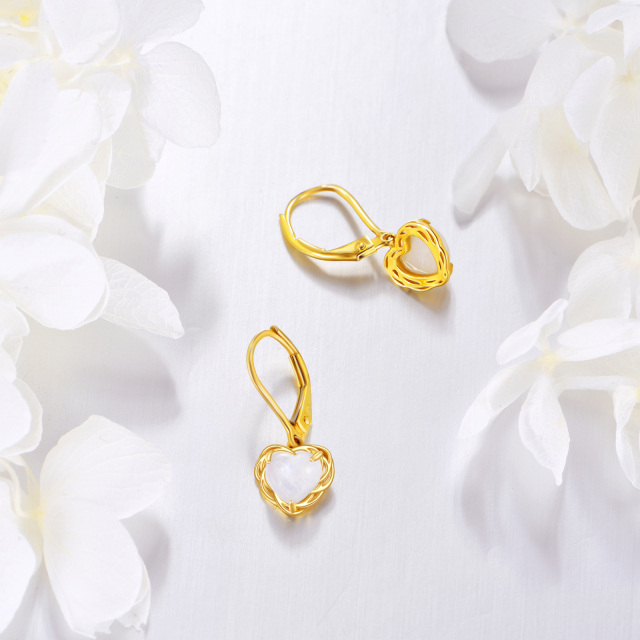 Boucles d'oreilles pendantes en forme de cœur en pierre de lune en or 14 carats-2