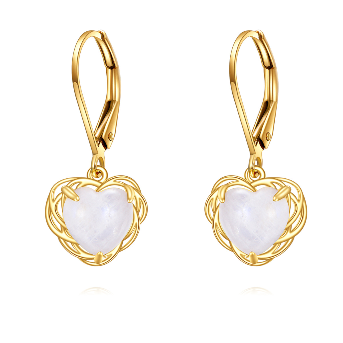 14K Gold Moonstone Heart Drop Earrings-1