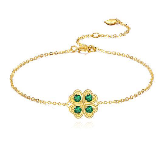 Bracelet à pendentif trèfle à quatre feuilles en or 14 carats avec oxyde de zirconium