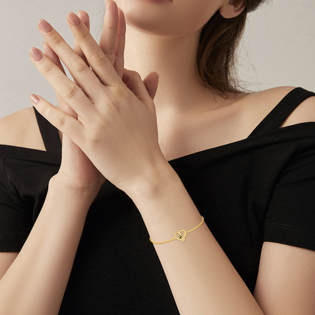 14K Gold Cubic Zirconia Paw & Heart Pendant Bracelet-1