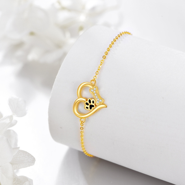 14K Gold Cubic Zirconia Paw & Heart Pendant Bracelet-3