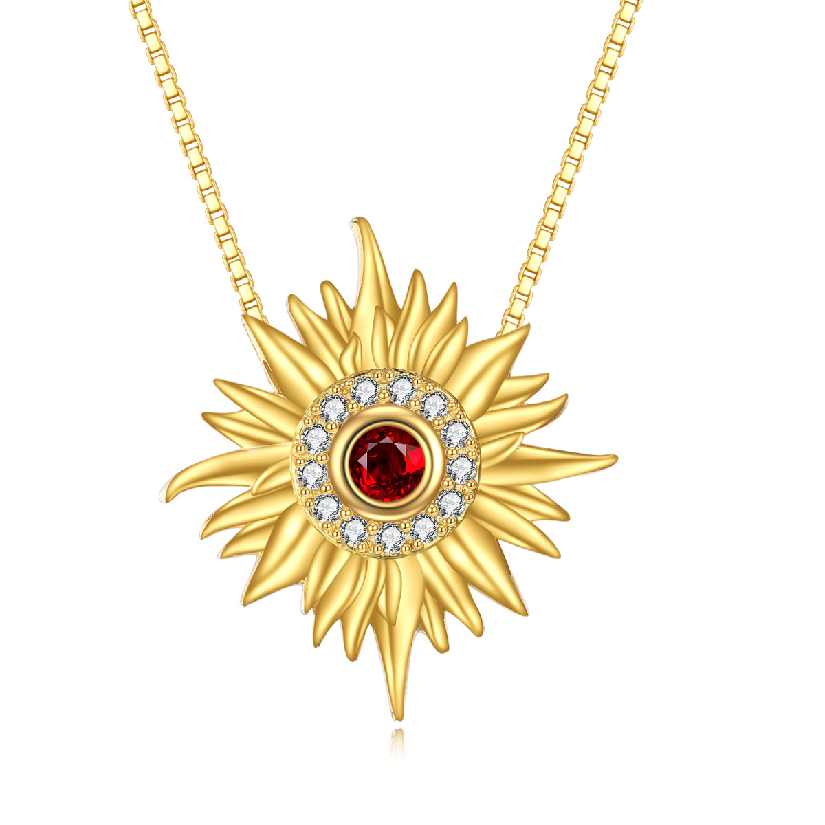 14K Gold Circular Shaped Cubic Zirconia Sun Pendant Necklace-1